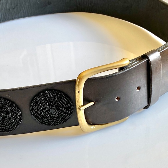 HANDMADE REAL LEATHER BELT MADE IN AFRICA WITH ORNATE BLACK BEADING - Picture 2 of 7